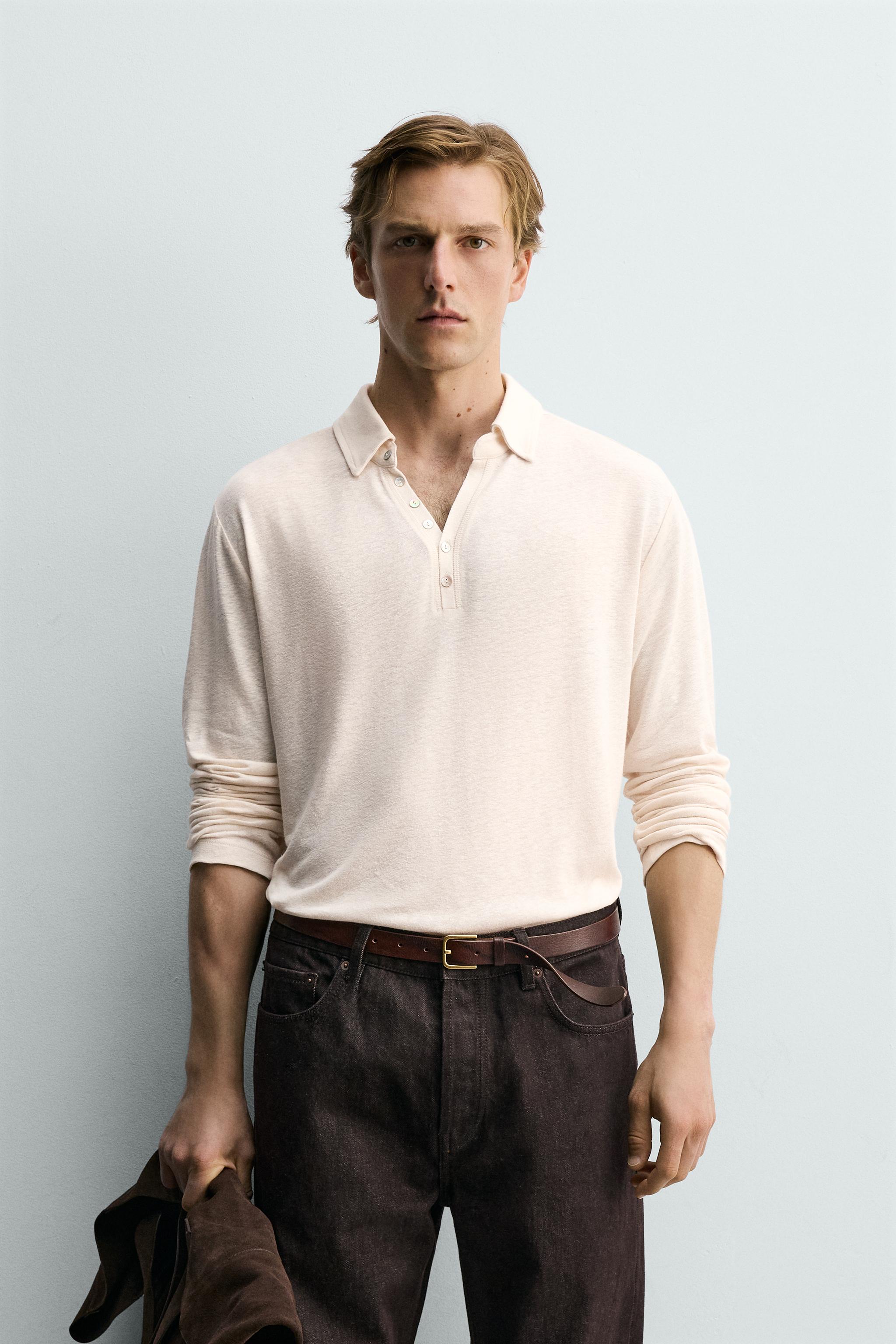 RELAXED FIT VISCOSE - LINEN POLO SHIRT